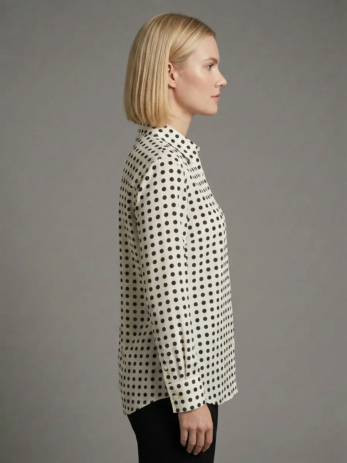 Odette White And Black Cotton Blend Polka Dots Shirt For Women - Image 2