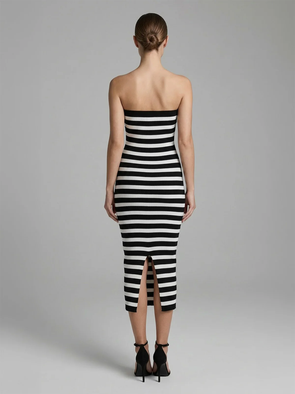 Odette White And Black Knitted Stripped Dresses For Women - Image 3