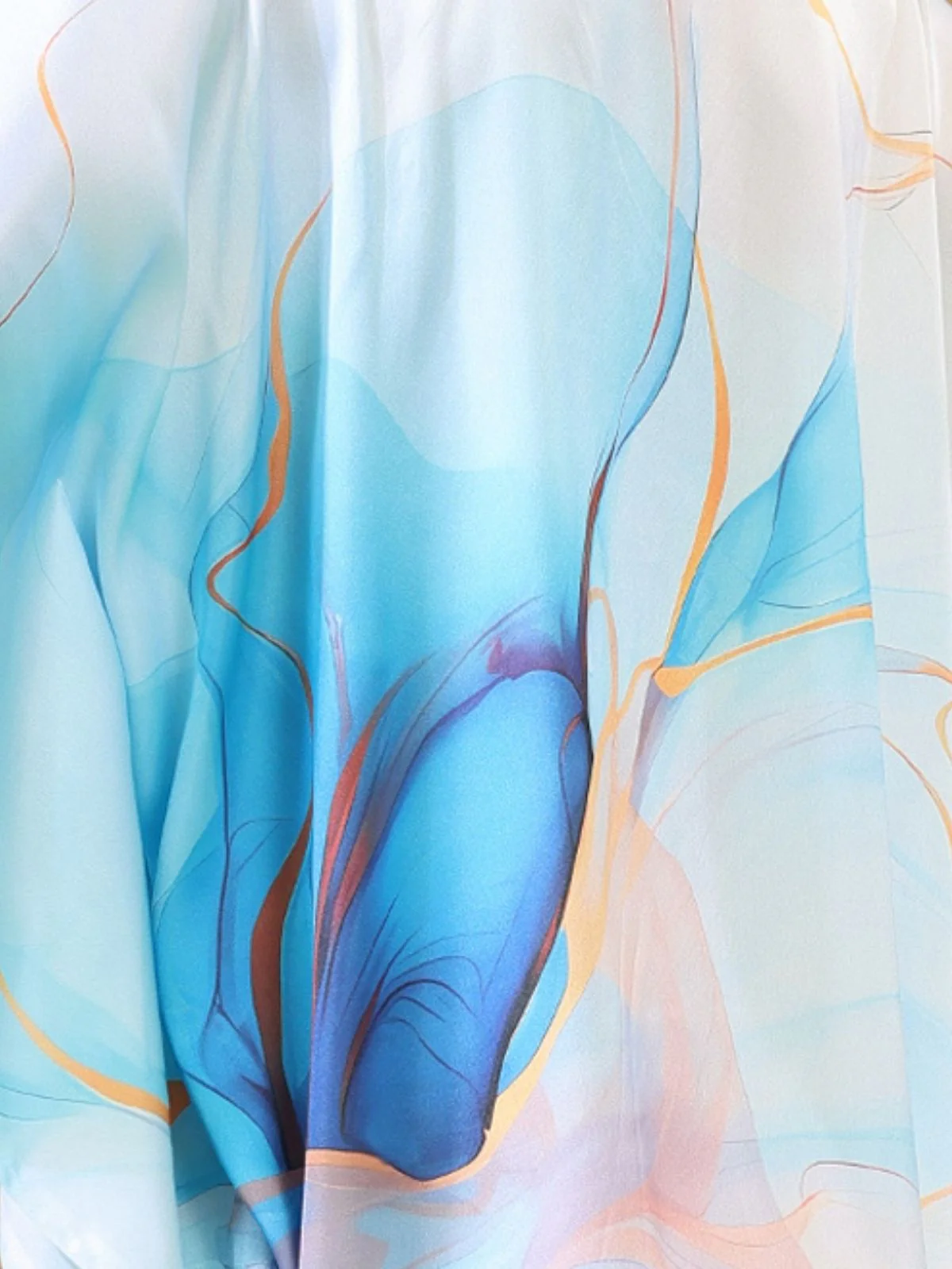 Odette White And Blue Satin Printed Kaftan For Women - Image 5