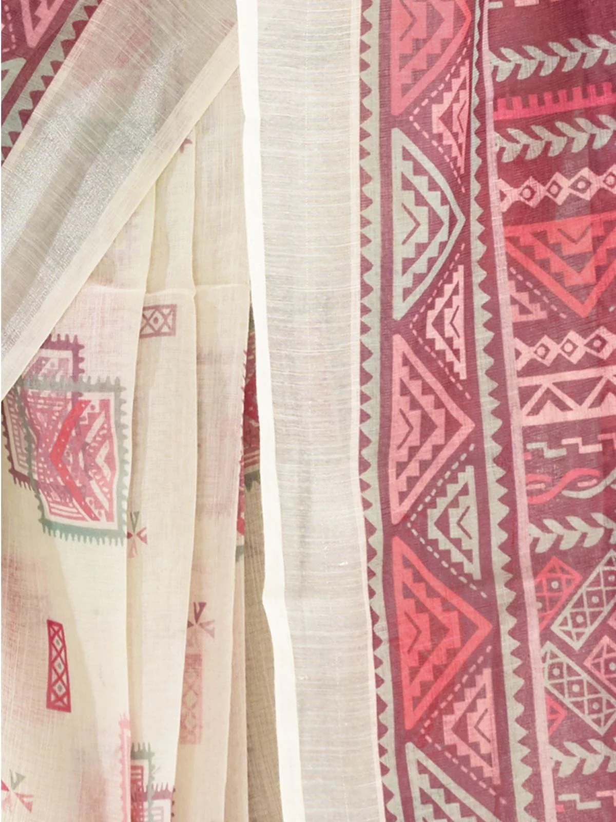 Odette White And Dark Mauve Cotton Linen Zari Work Saree For Women - Image 5