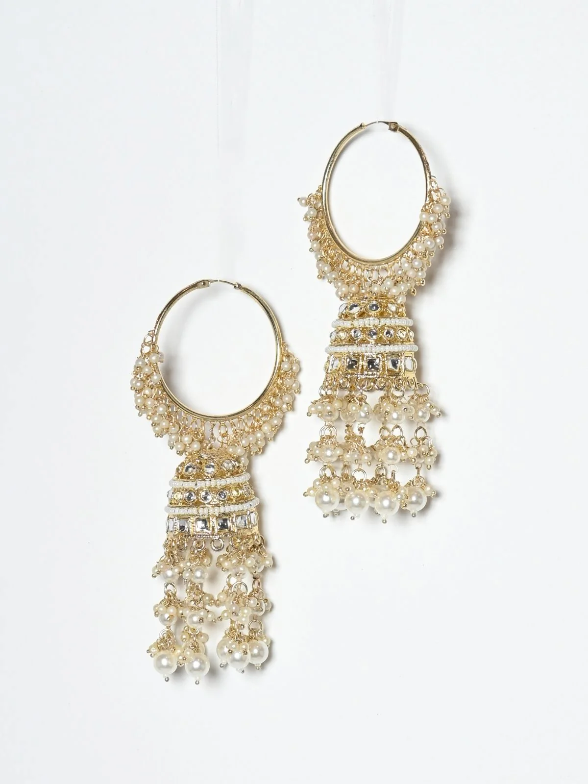Odette White And Gold Alloy Embellished Earrings For Women - Image 4