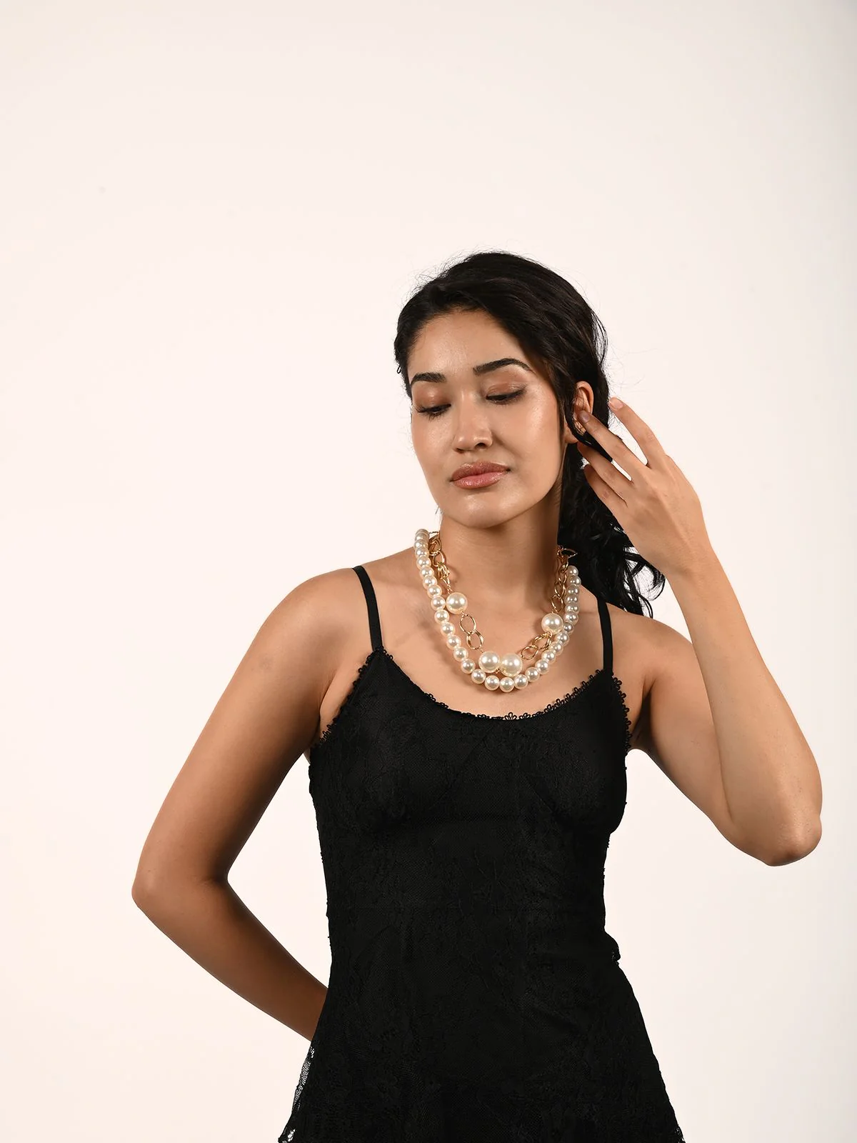 Odette White And Gold Alloy Embellished Neckpiece For Women - Image 2