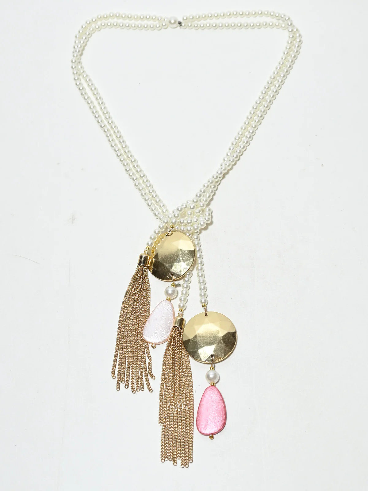 Odette White And Gold Alloy Pearl Embellished Tie For Women - Image 3