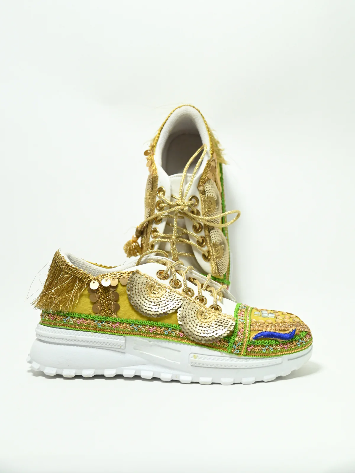 Odette White & Golden Lace Work Shoes For Women - Image 2