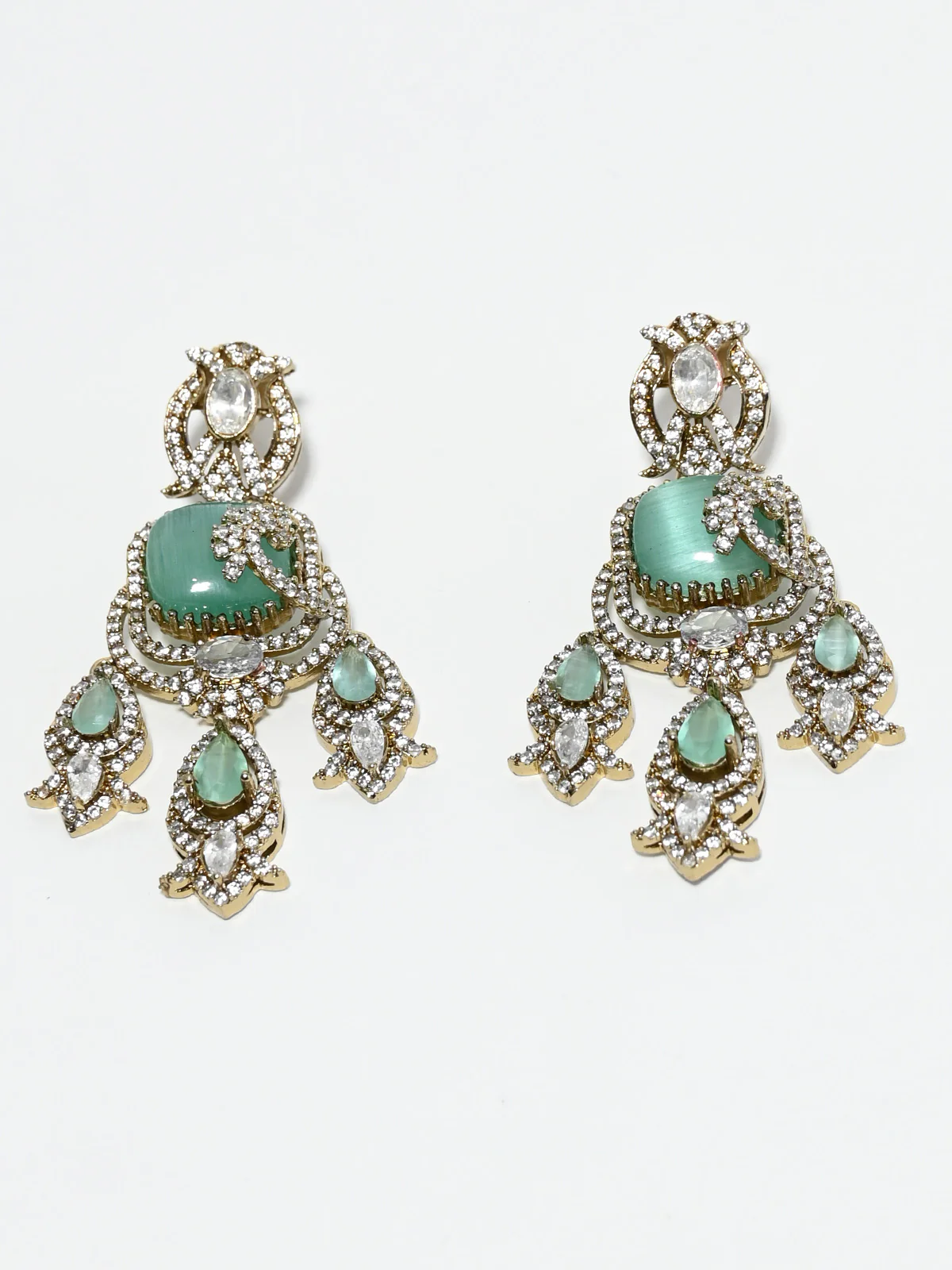 Odette White And Green Alloy Stone Jewellery Set For Women - Image 5