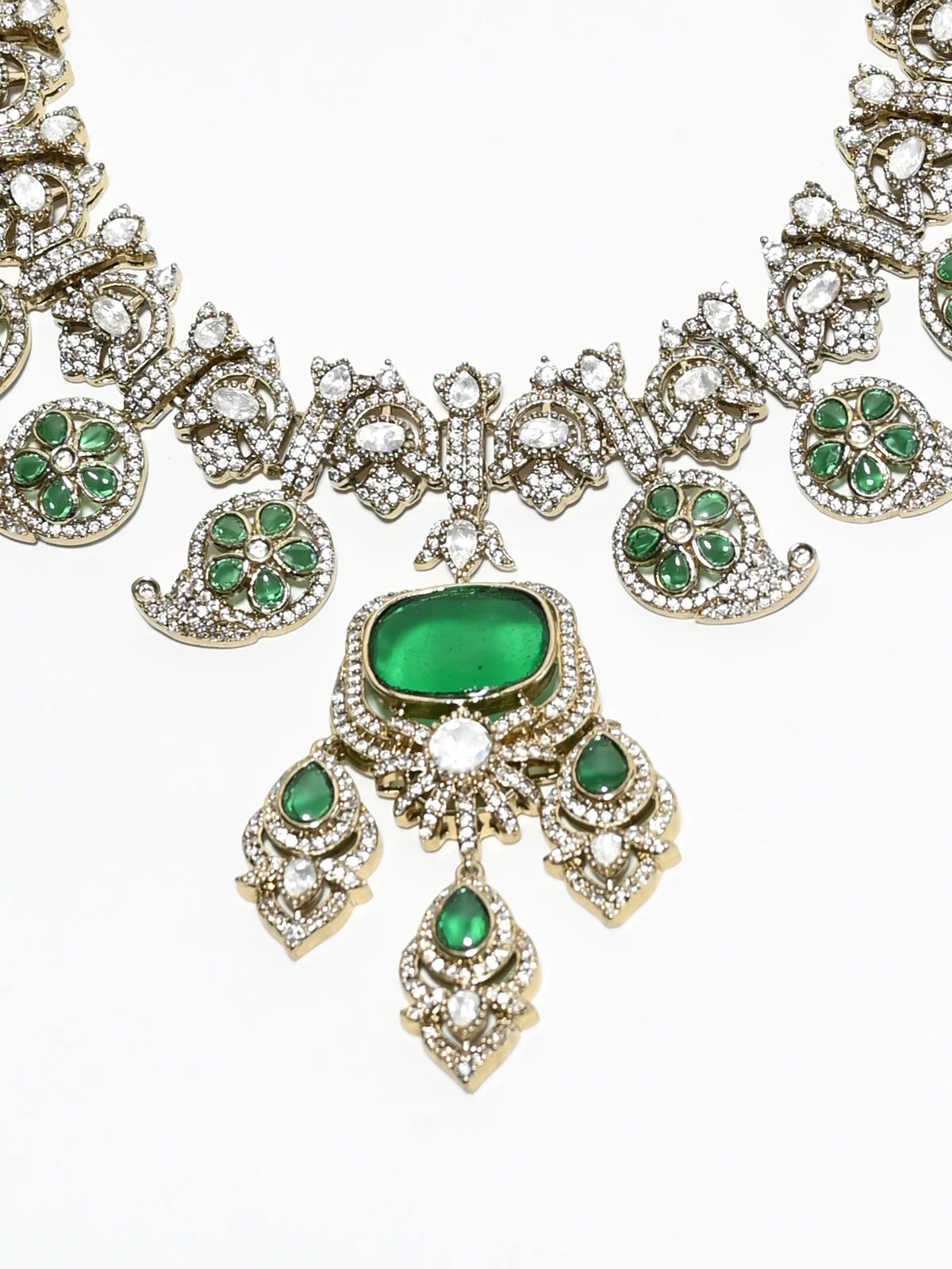 Odette White And Green Alloy Stone Jewellery Set For Women - Image 5