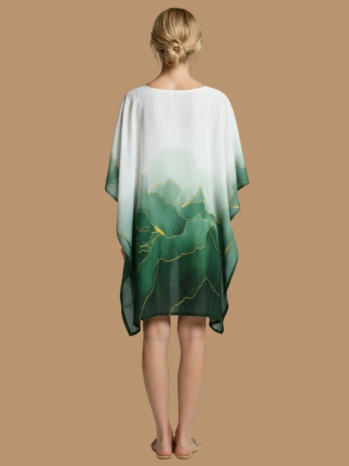 Odette White And Green Cotton Blend Printed Kaftan For Women - Image 3