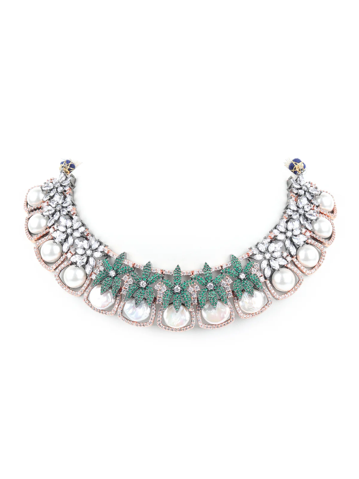 Odette White and Green Gemstone Embellished Necklace Set for Women - Image 3