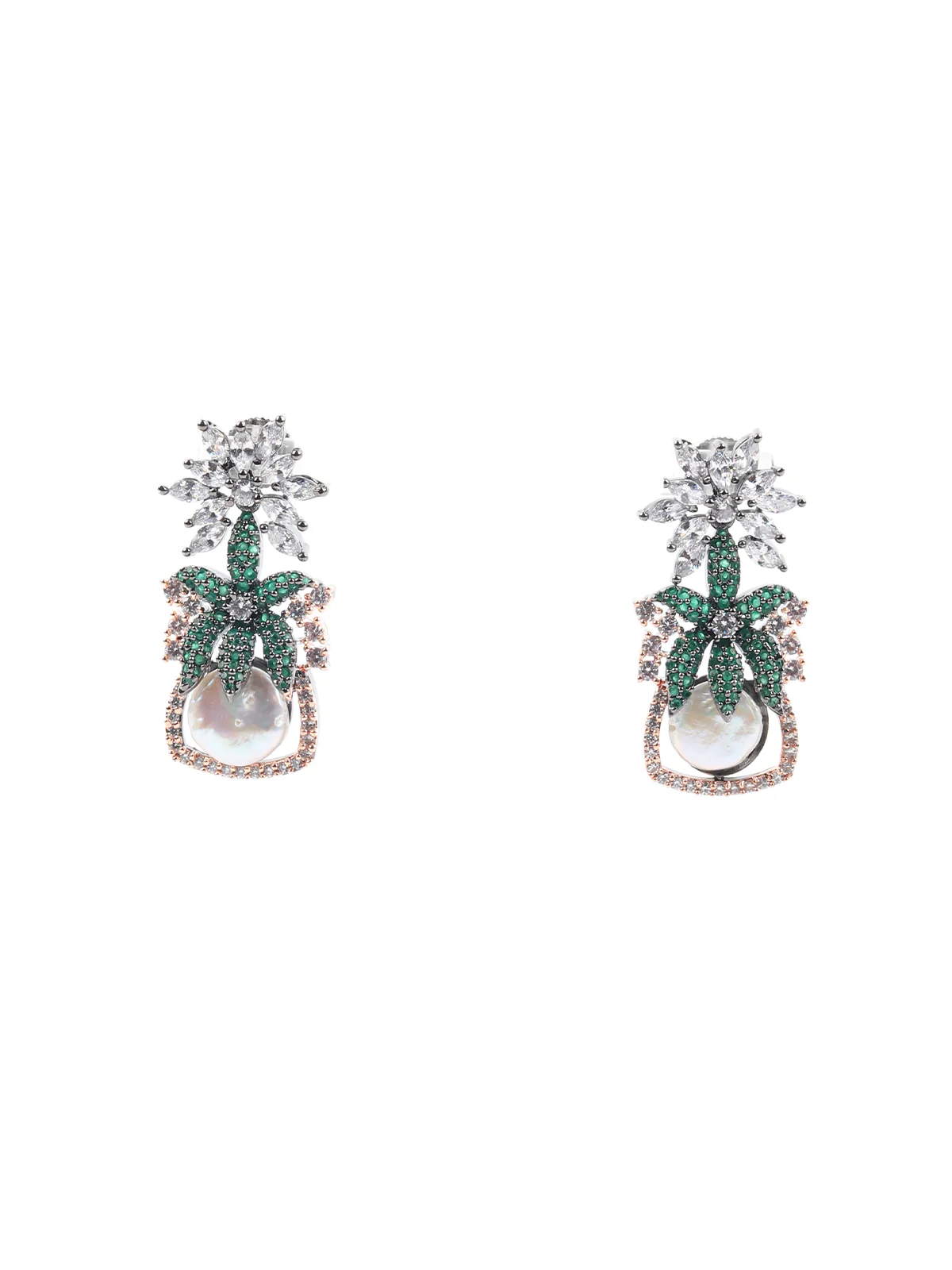 Odette White and Green Gemstone Embellished Necklace Set for Women - Image 5