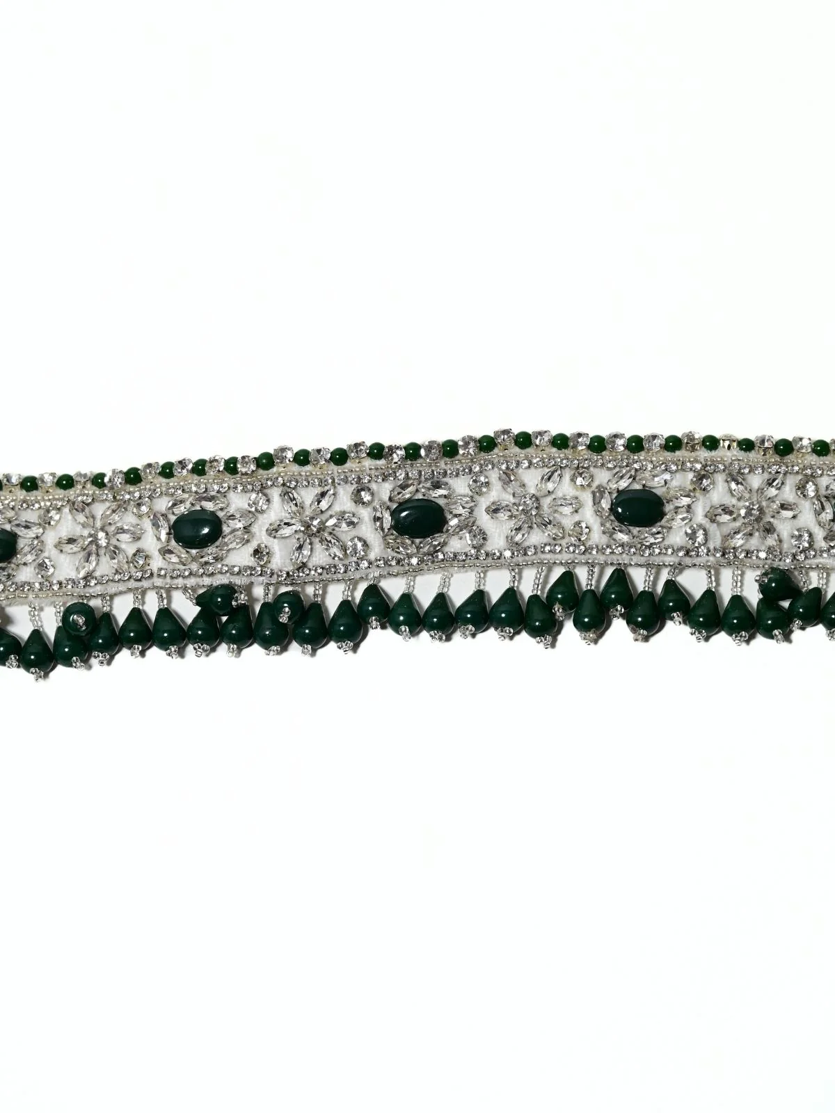 Odette White And Green Suede Embellished Belt For Women - Image 2