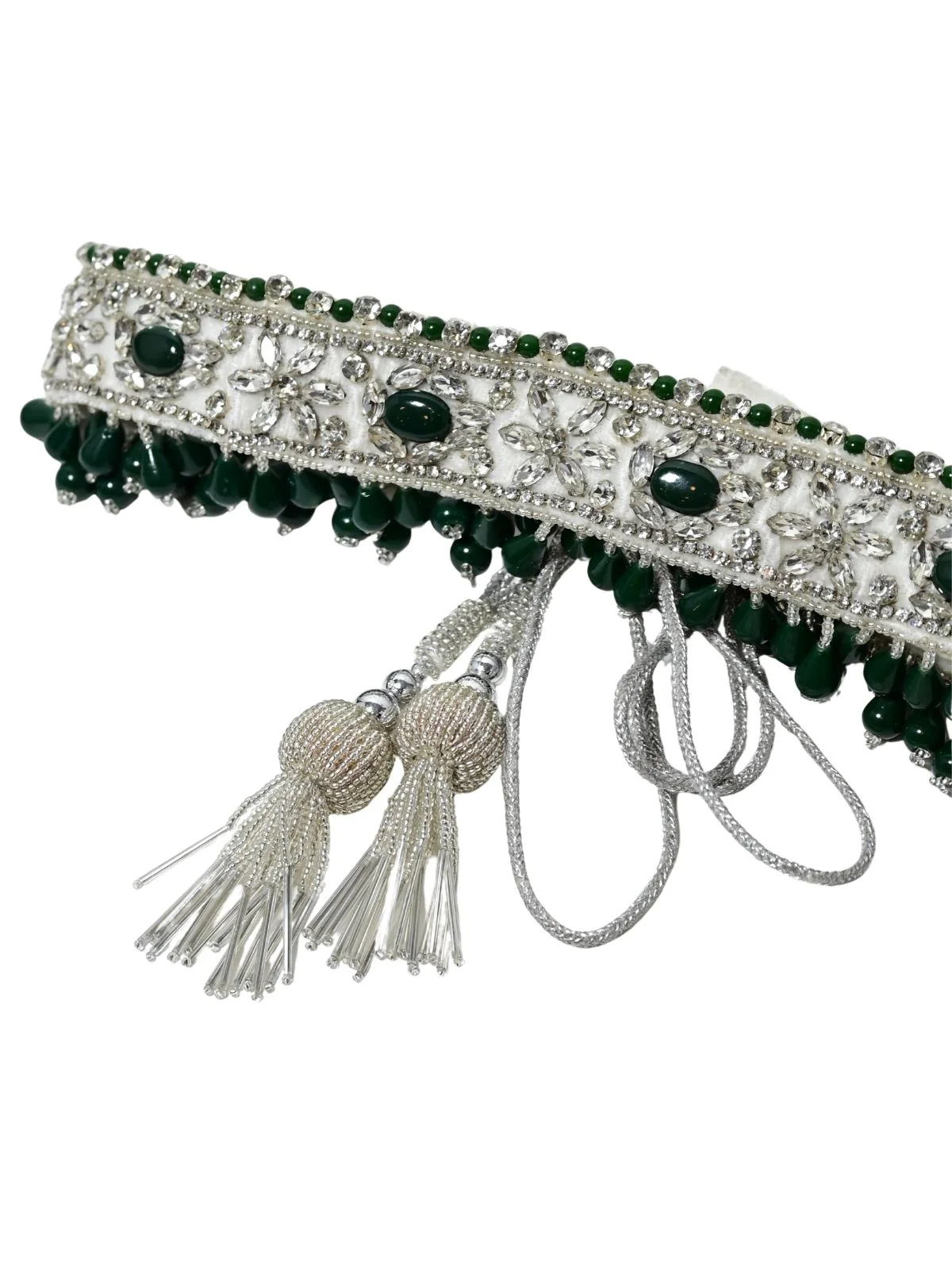 Odette White And Green Suede Embellished Belt For Women - Image 4
