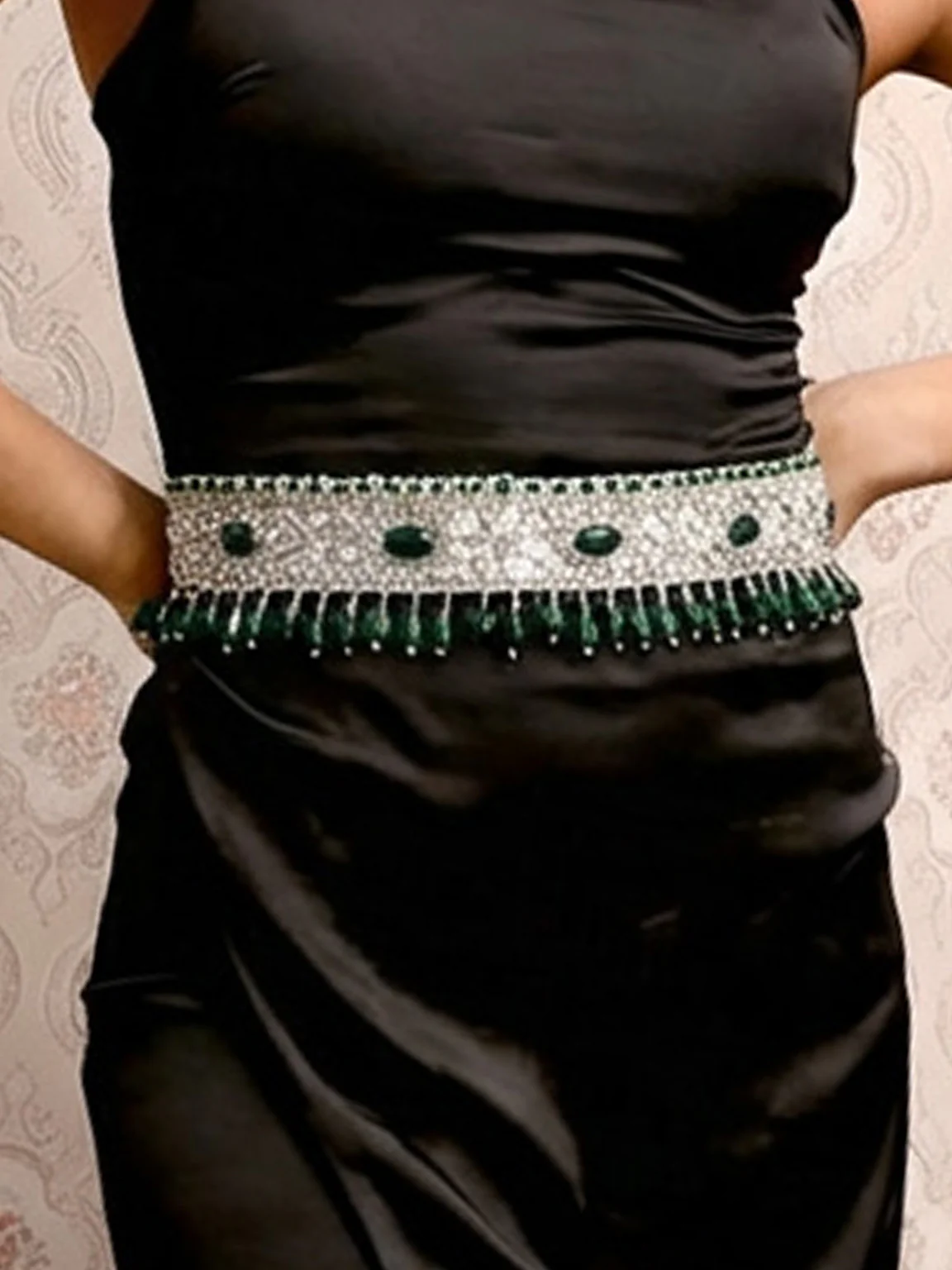Odette White And Green Suede Embellished Belt For Women - Image 6