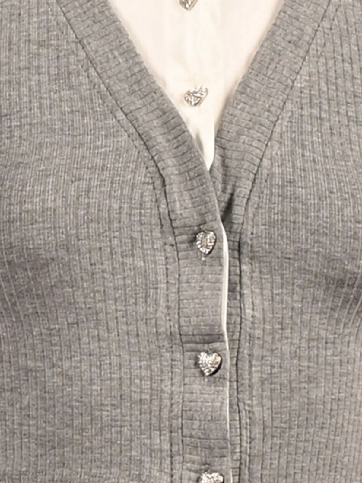 Odette White And Grey Cotton Rib Solid Top For Women - Image 6