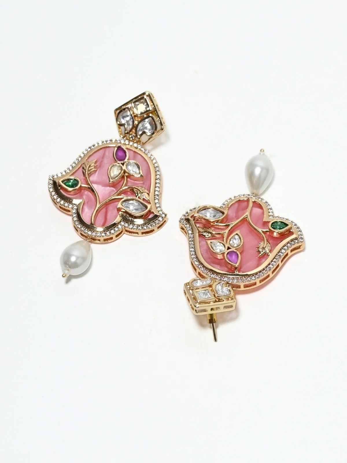 Odette White And Pink Alloy Beaded Pearl Jewellery Set For Women - Image 5