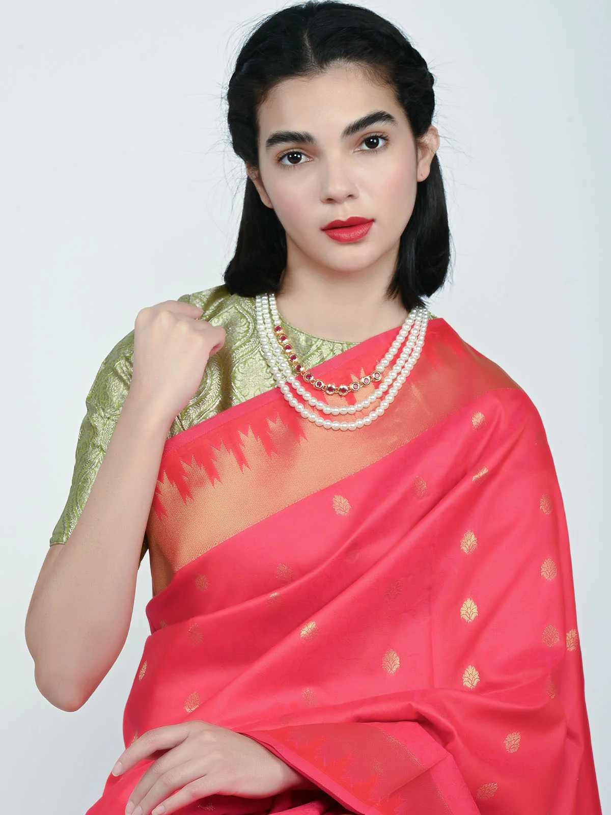 Odette White And Pink Alloy Pearl Embellished Neckpiece For Women - Image 2