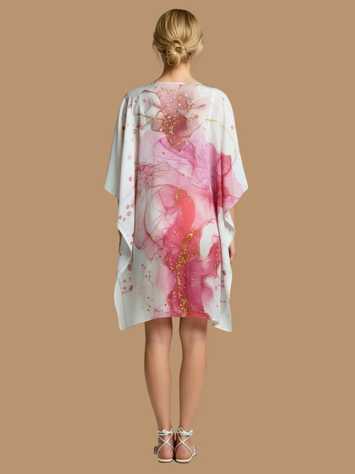 Odette White And Pink Cotton Blend Printed Kaftan For Women - Image 3