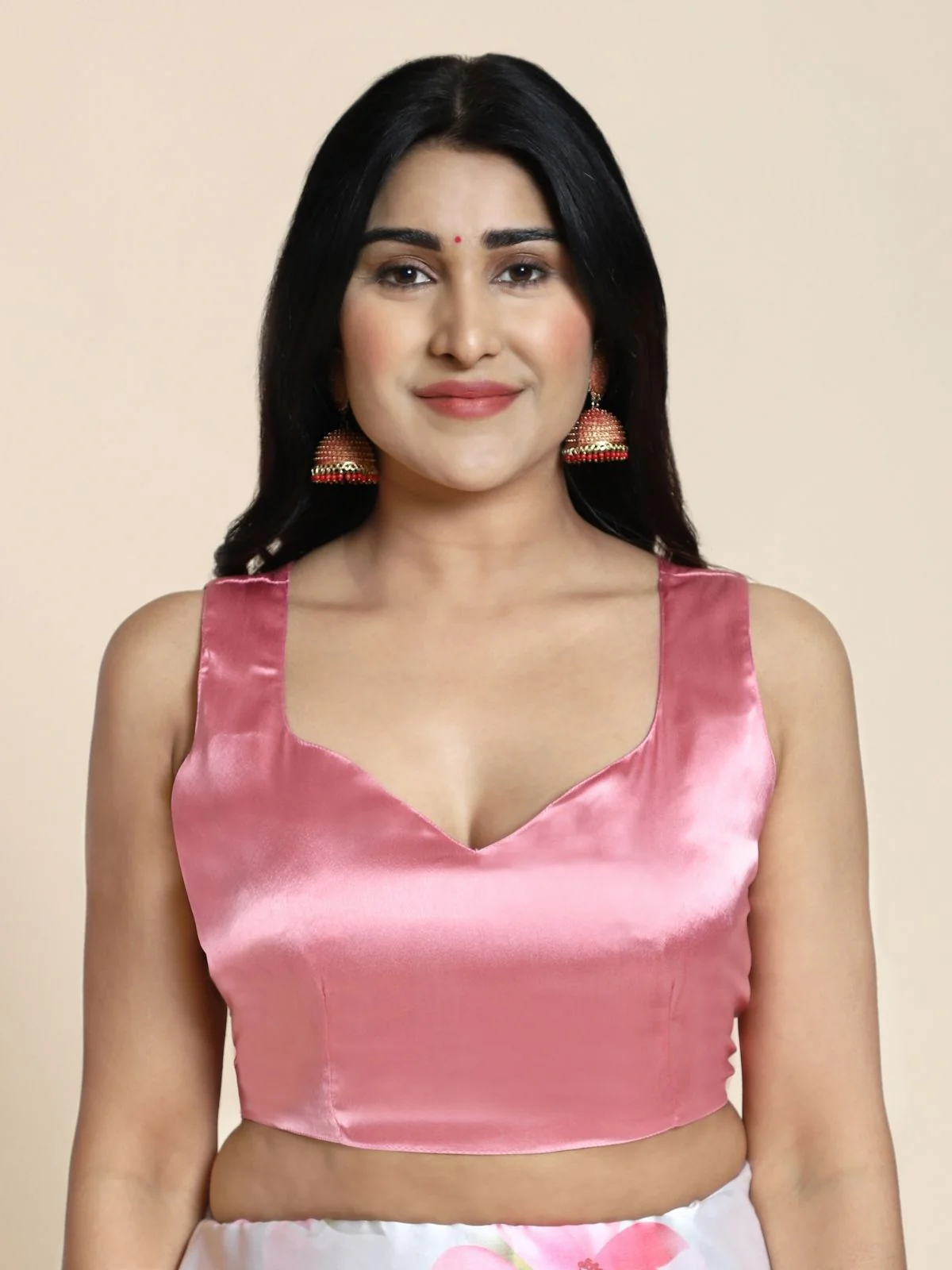 Odette White And Pink Satin Printed Saree With Unstitched Blouse For Women - Image 6