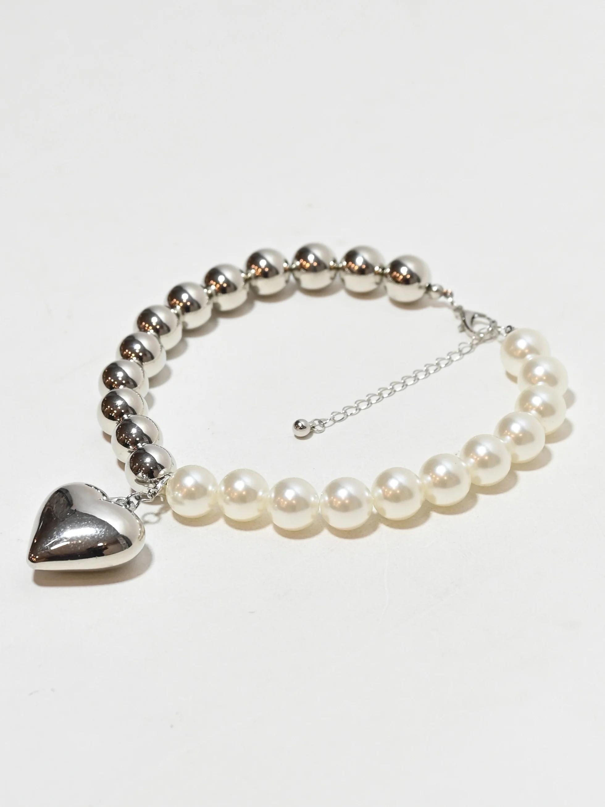 Odette White And Silver Alloy Beaded Pearl Neckpiece For Women - Image 3