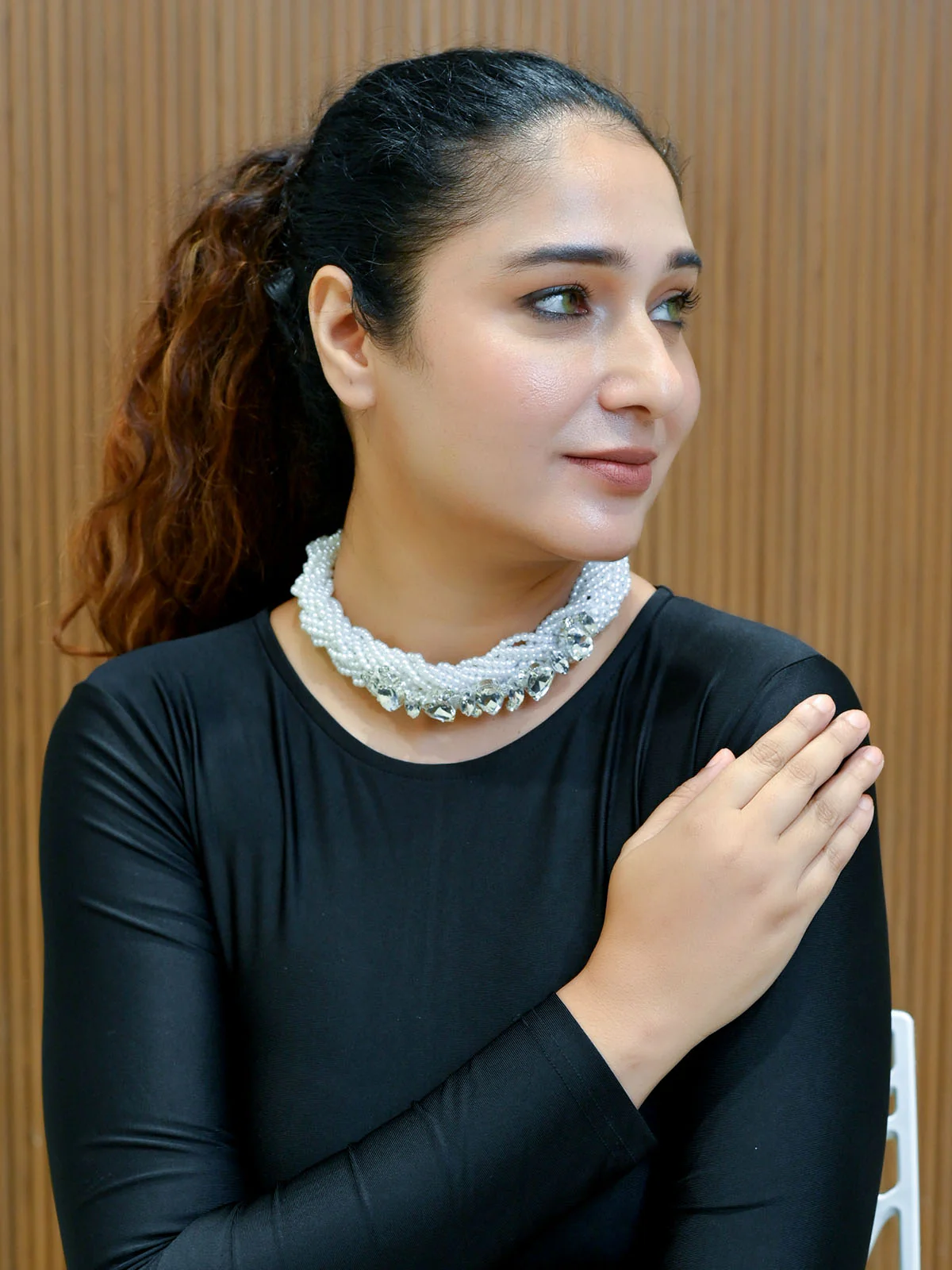 Odette White And Silver Alloy Embellished Neckpiece For Women - Image 2