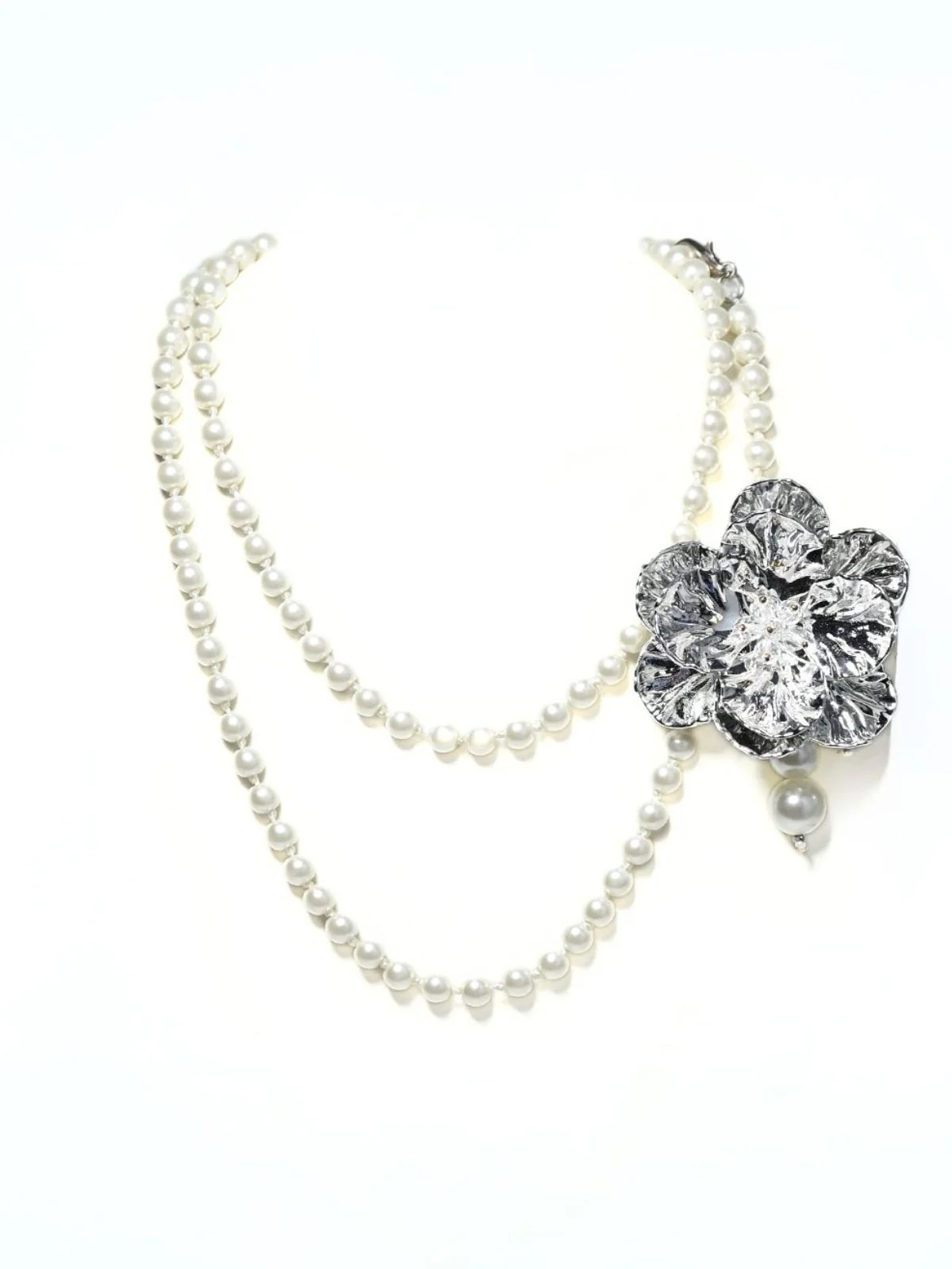 Odette White And Silver Alloy Embellished Neckpiece For Women - Image 3