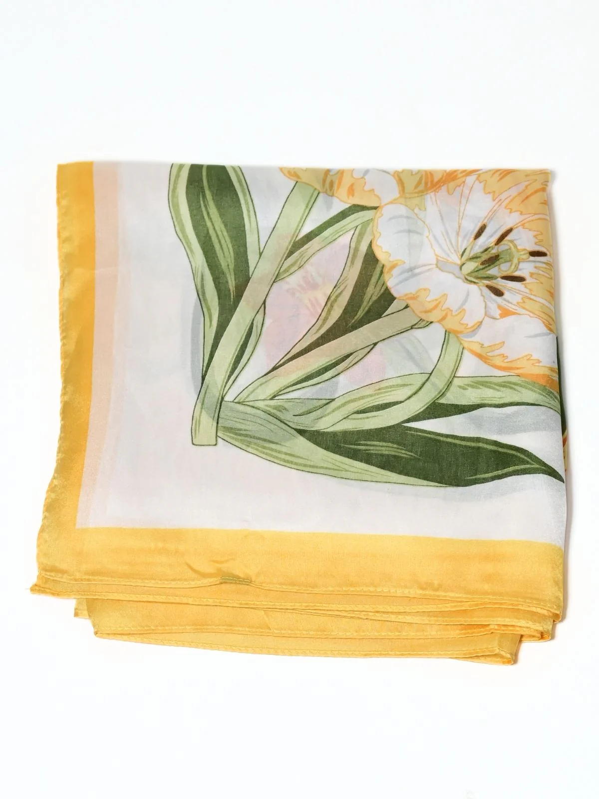 Odette White And Yellow Printed Satin Scarf For Women - Image 5
