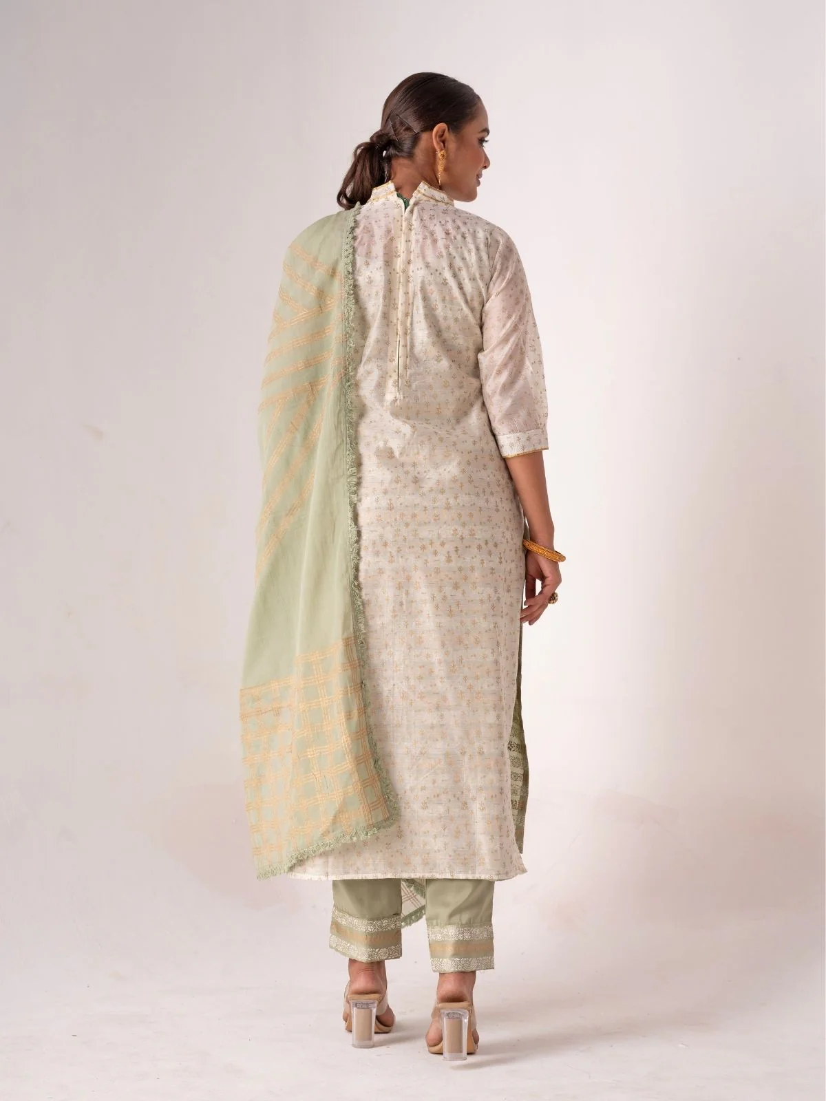 Odette White Art Silk Designer Embroidered Semi-Stitched Kurta Set For Women - Image 5
