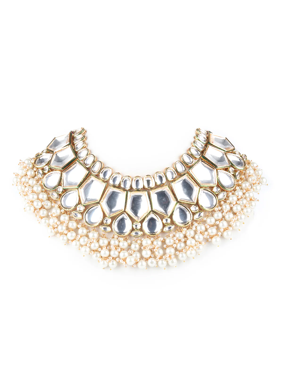 Odette White Beads And Kundan Embellished Choker Set For Women - Image 3