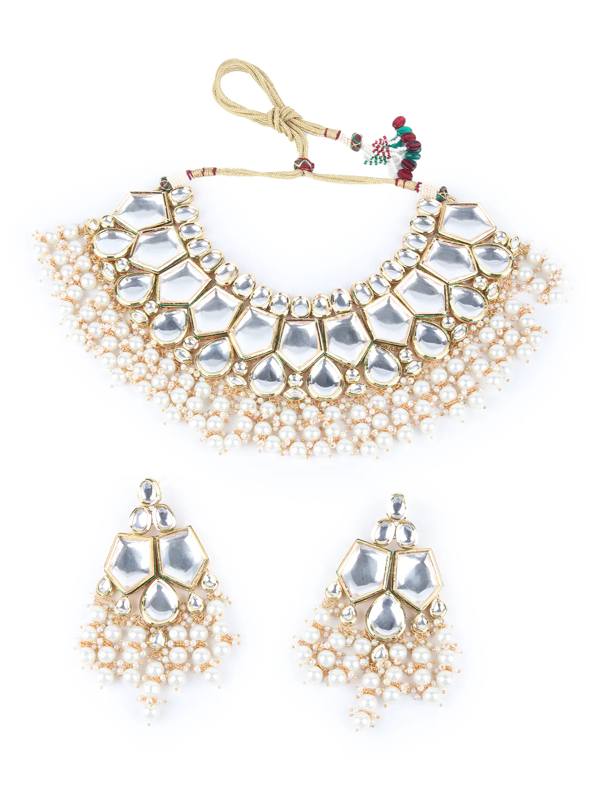 Odette White Beads And Kundan Embellished Choker Set For Women - Image 4
