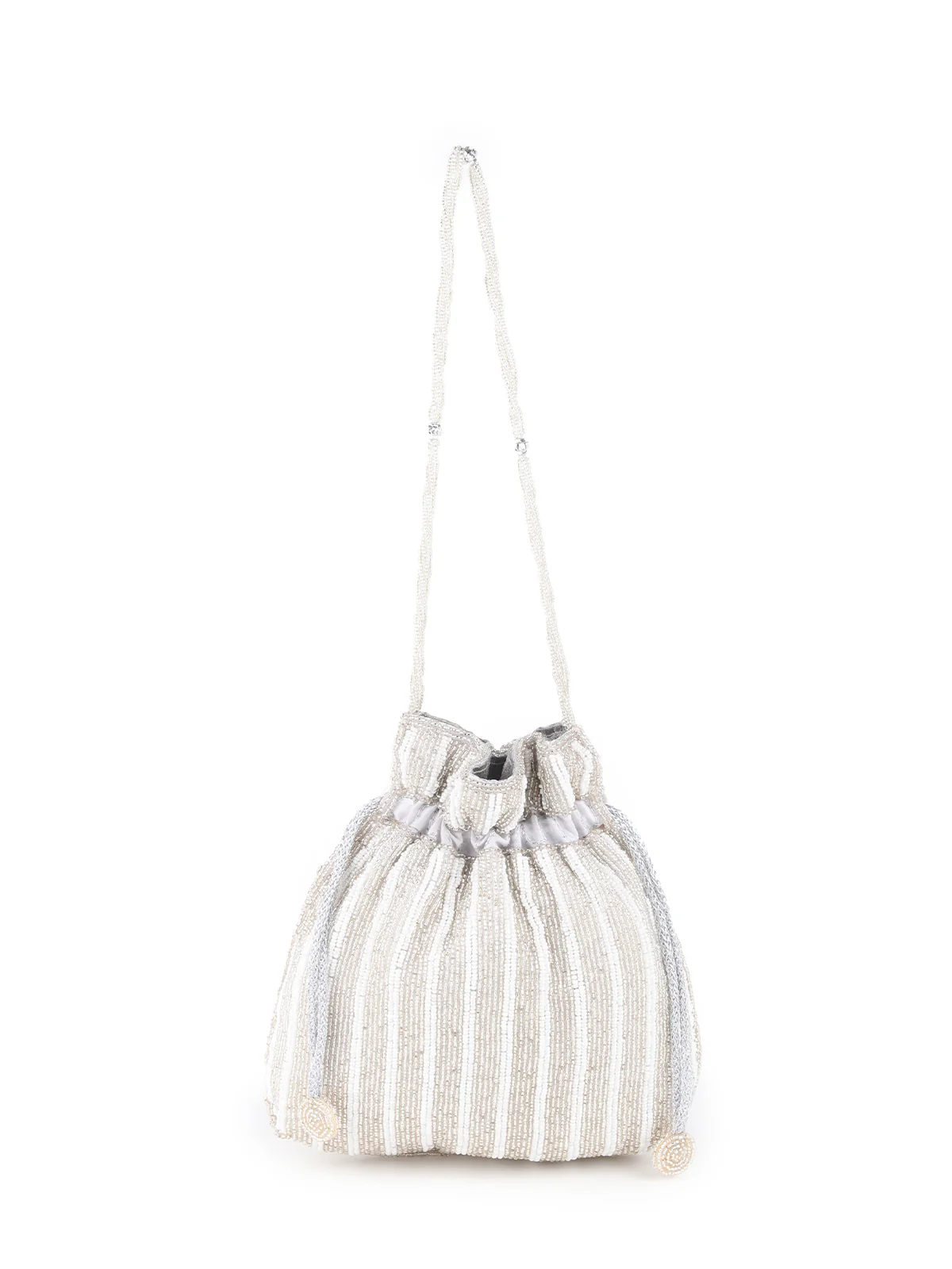 Odette White Beads and Multicolor Floral Embroidered Potli for Women - Image 5
