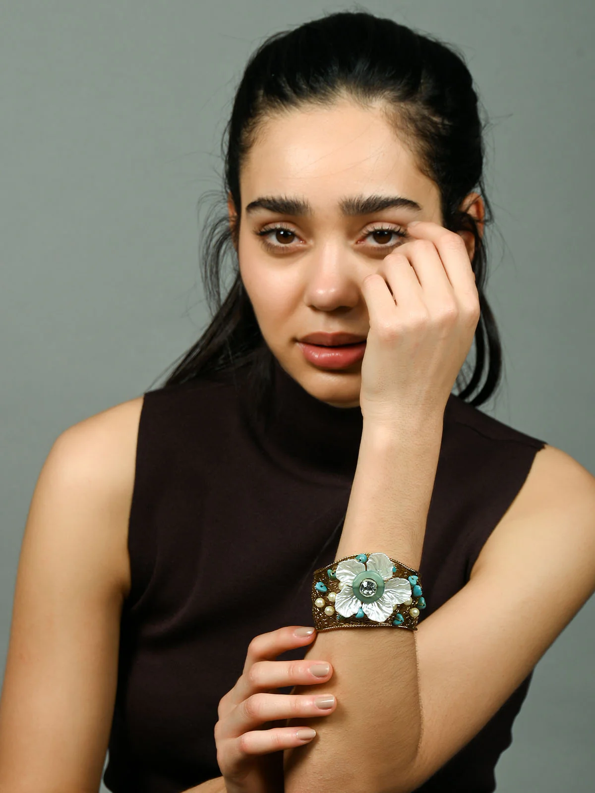 Odette White & Blue Alloy Embellished Bracelet For Women