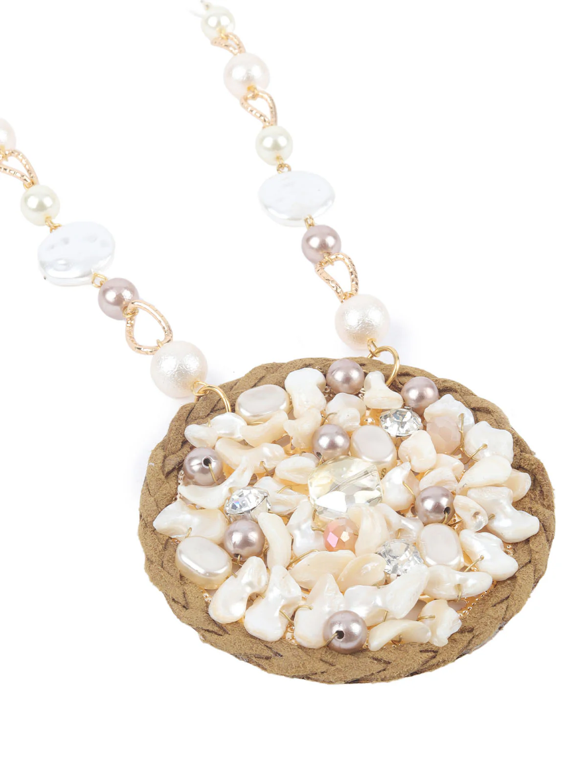 Odette White & Brown Alloy Embellished Jewellery Set For Women - Image 4