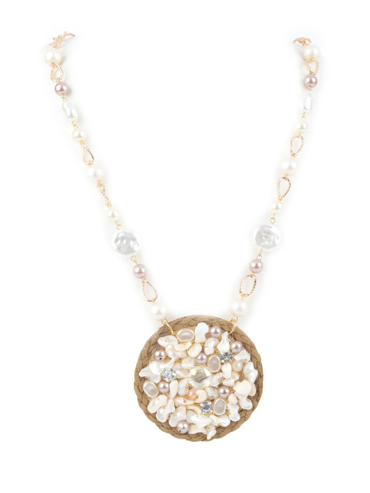 Odette White & Brown Alloy Embellished Jewellery Set For Women - Image 5