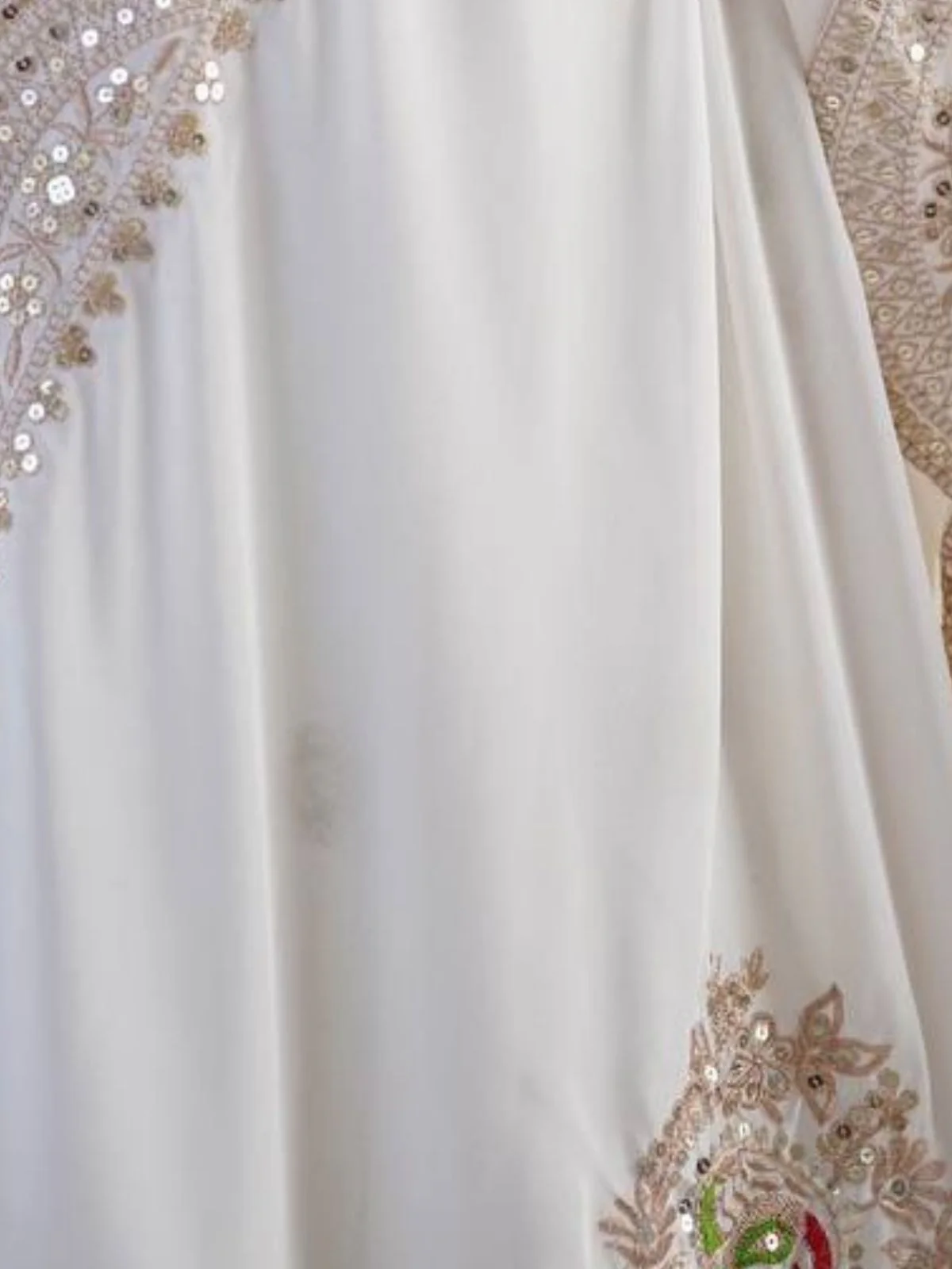 Odette White Chiffon Embroidered Stitched Kurta Set For Women - Image 4