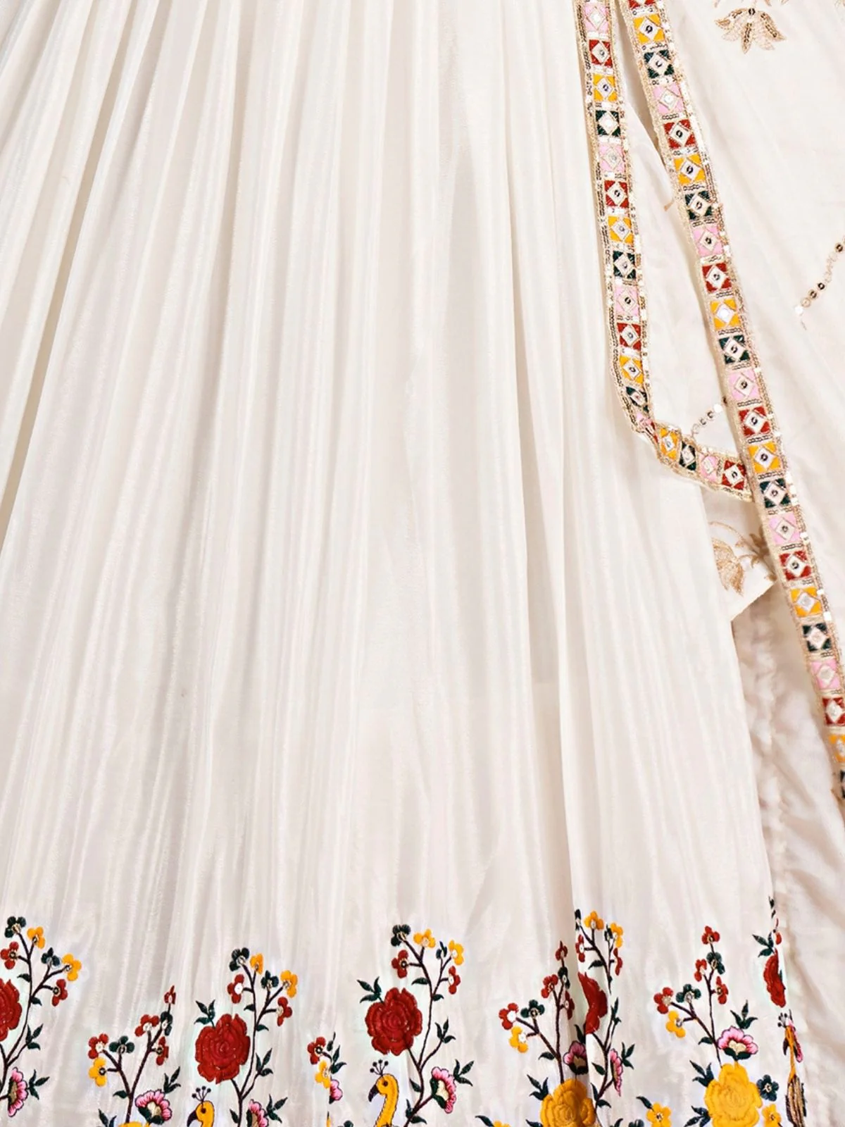 Odette White Chinon Embellished Semi Stitched Lehenga For Women - Image 5