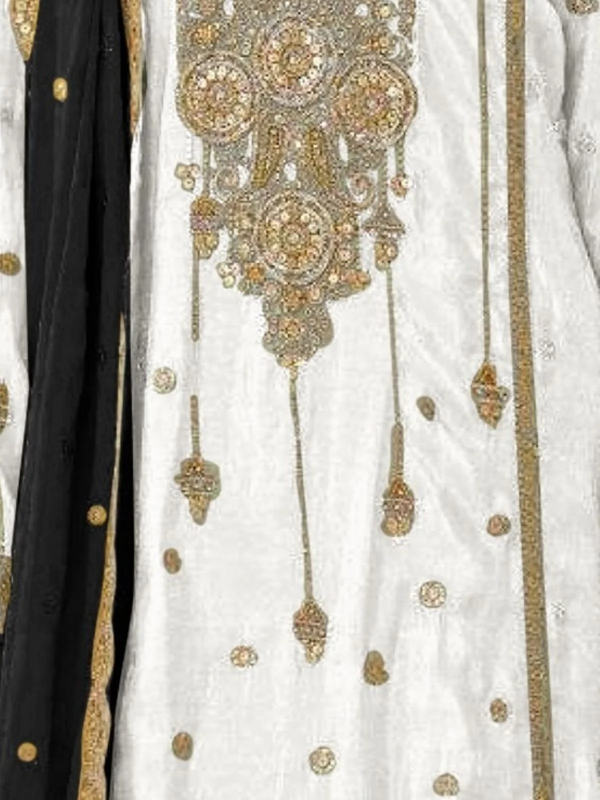 Odette White Chinon Embroidered Semi-Sitched Kurta Set For Women - Image 3