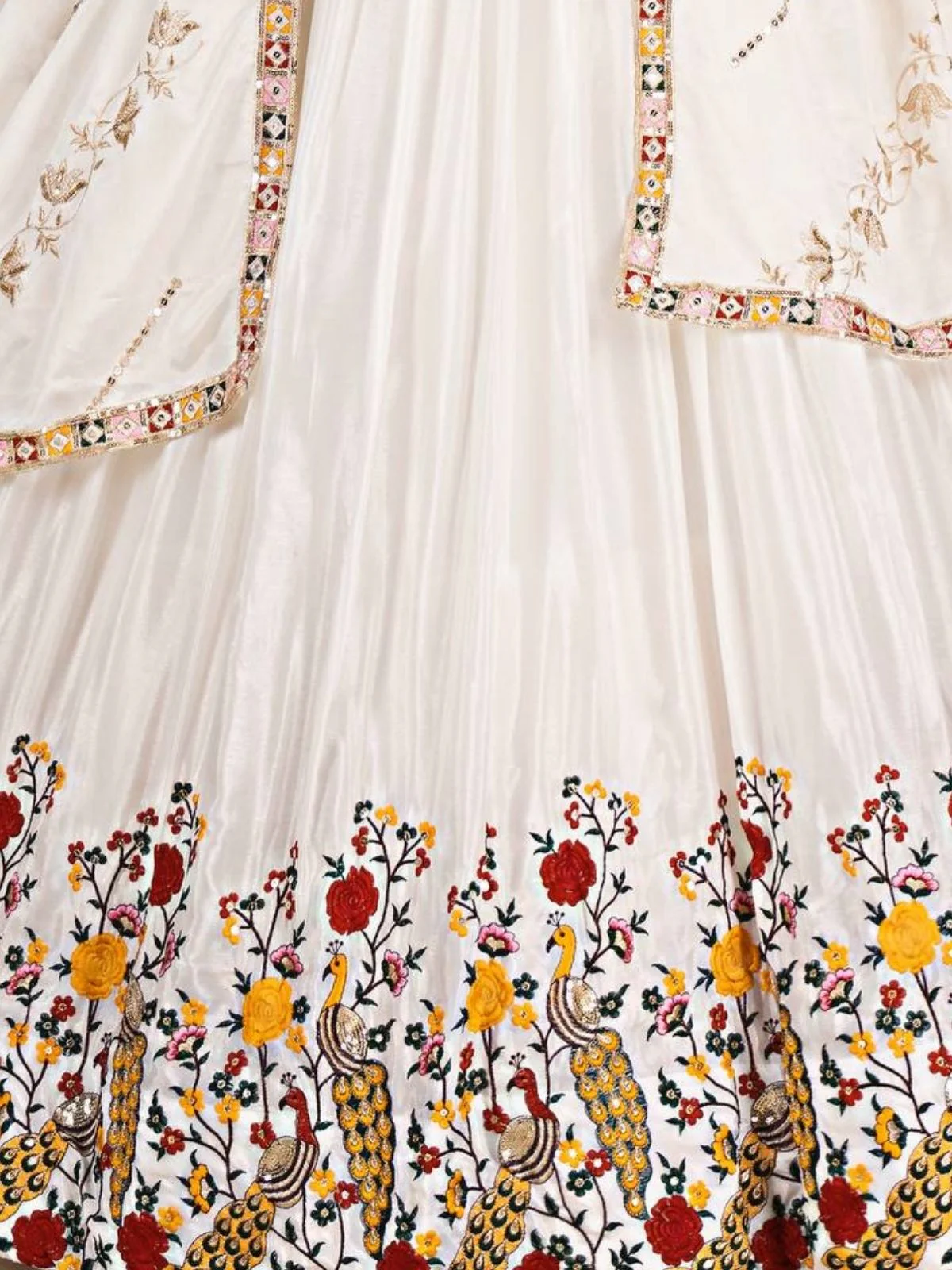 Odette White Chinon Sequence Embroidered Semi-Stitched Lehenga For Women - Image 4