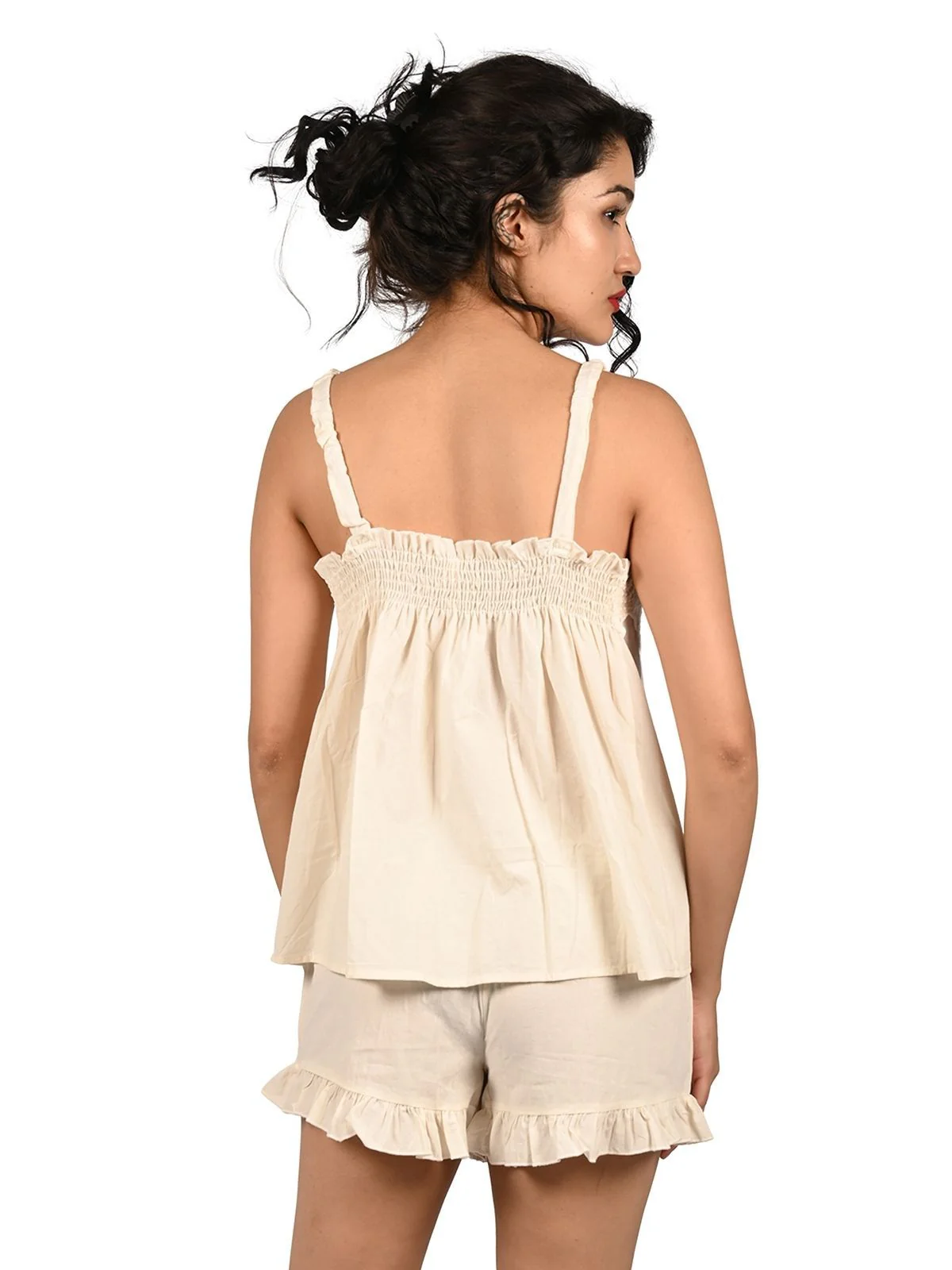 Odette White Cotton Blend Lace Work Night Wear Set For Women - Image 4