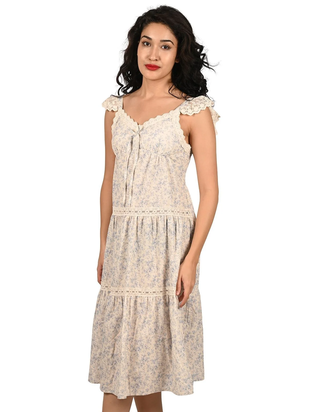 Odette White Cotton Blend Printed Dress For Women - Image 2