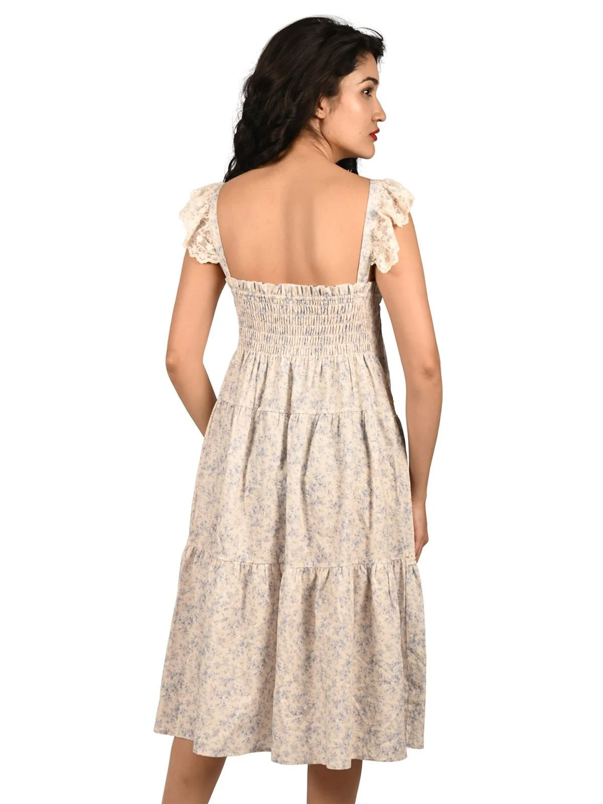 Odette White Cotton Blend Printed Dress For Women - Image 4