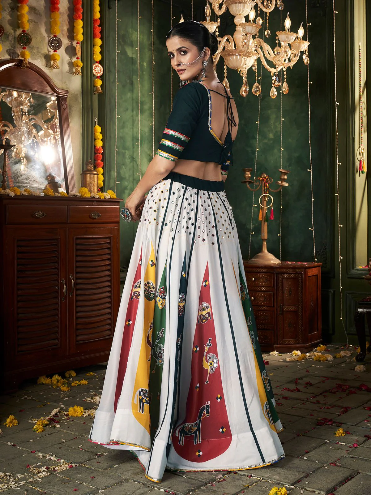Odette Multicolor Cotton Blend Printed Stitched Lehenga With Blouse For Women - Image 3