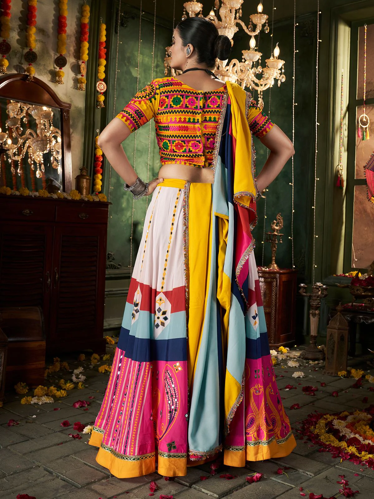 Odette Multicolor Cotton Blend Printed Stitched Lehenga With Blouse For Women - Image 3