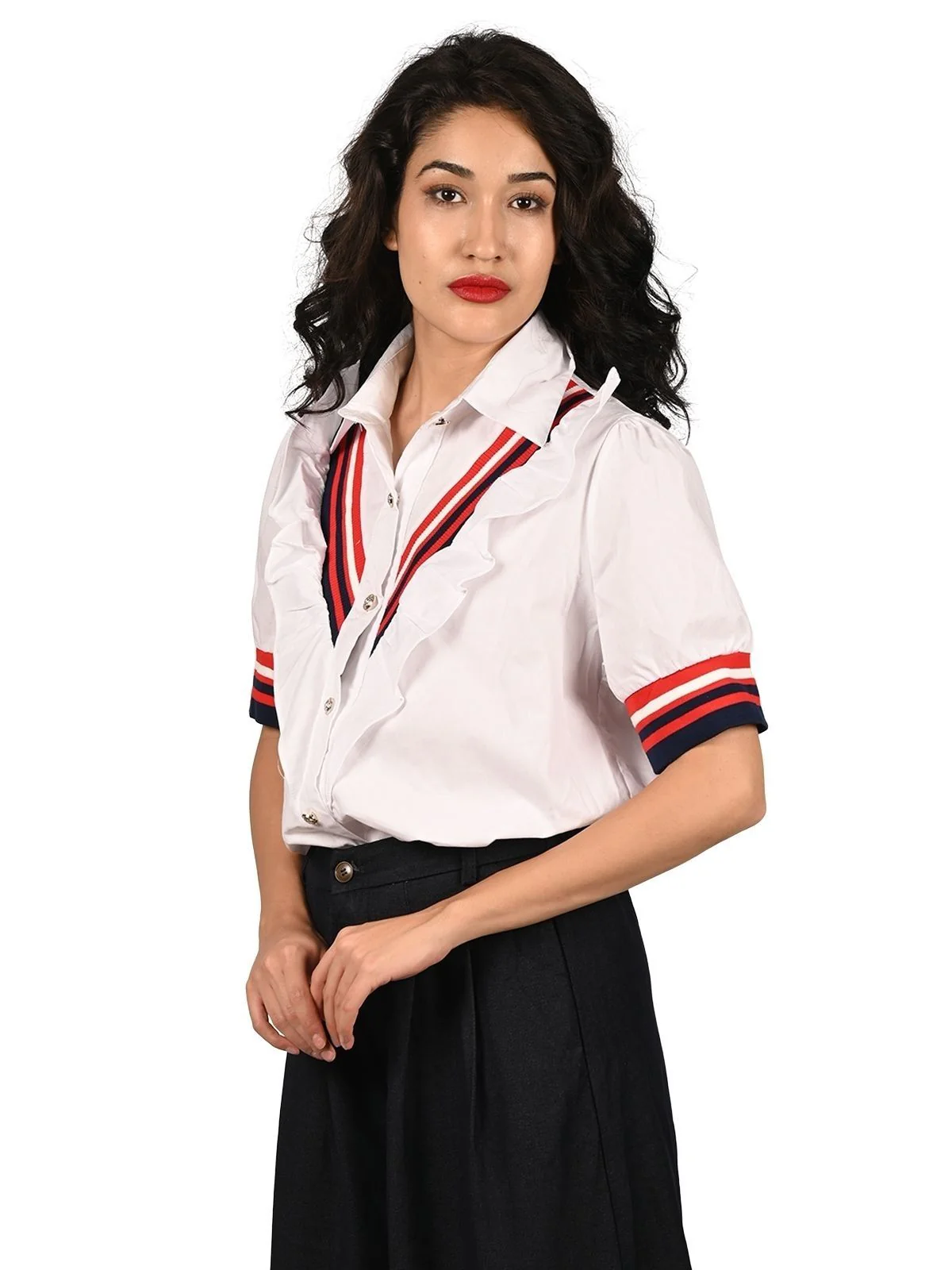Odette White Cotton Blend Ruffle Top For Women - Image 2