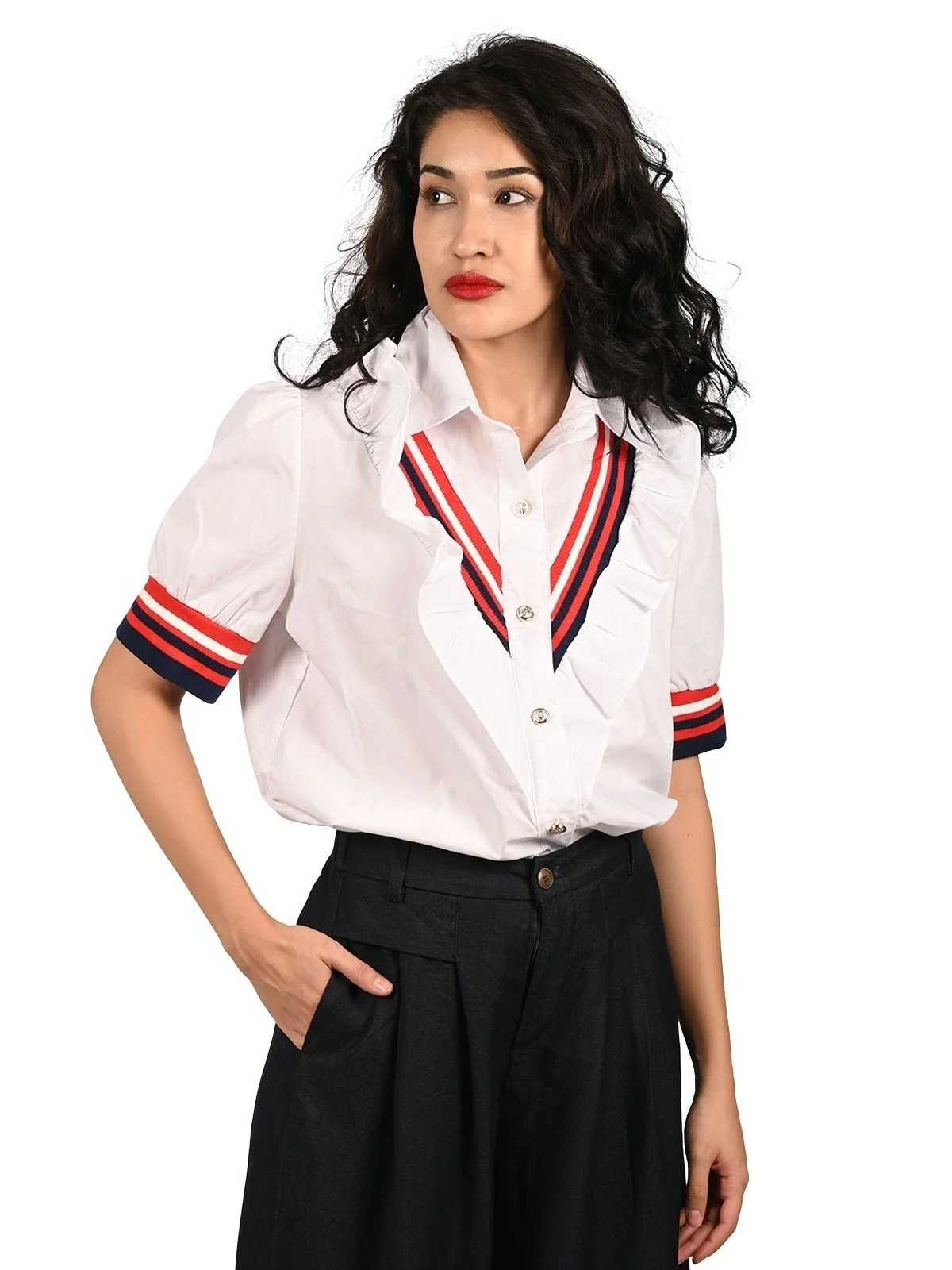 Odette White Cotton Blend Ruffle Top For Women - Image 3