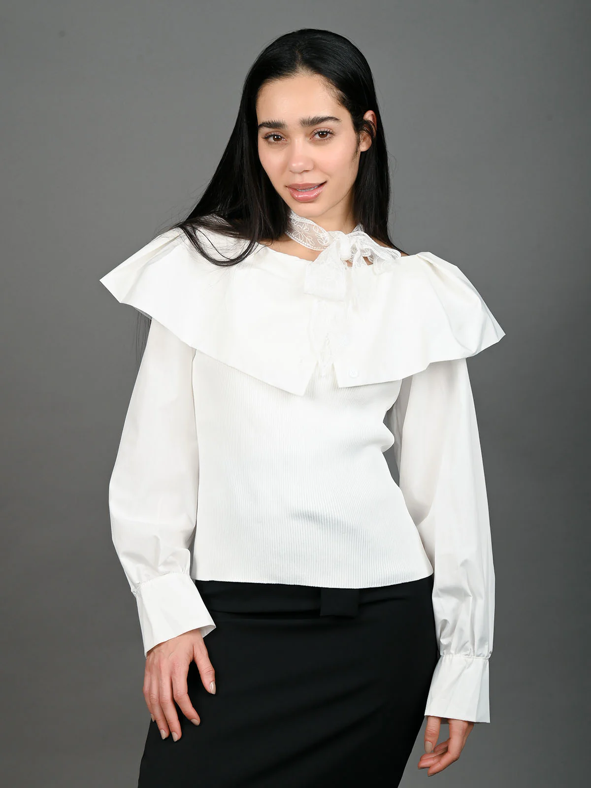 Odette White Cotton Blend Solid Top For Women - Image 2