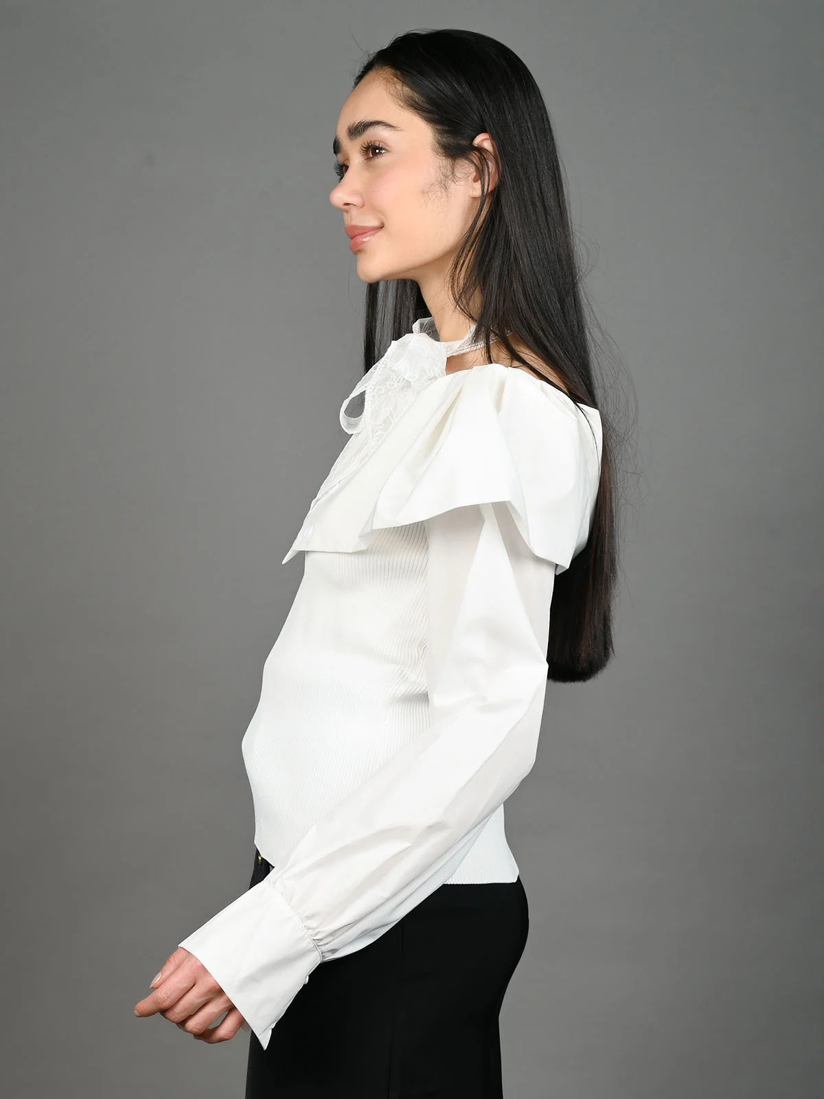 Odette White Cotton Blend Solid Top For Women - Image 3