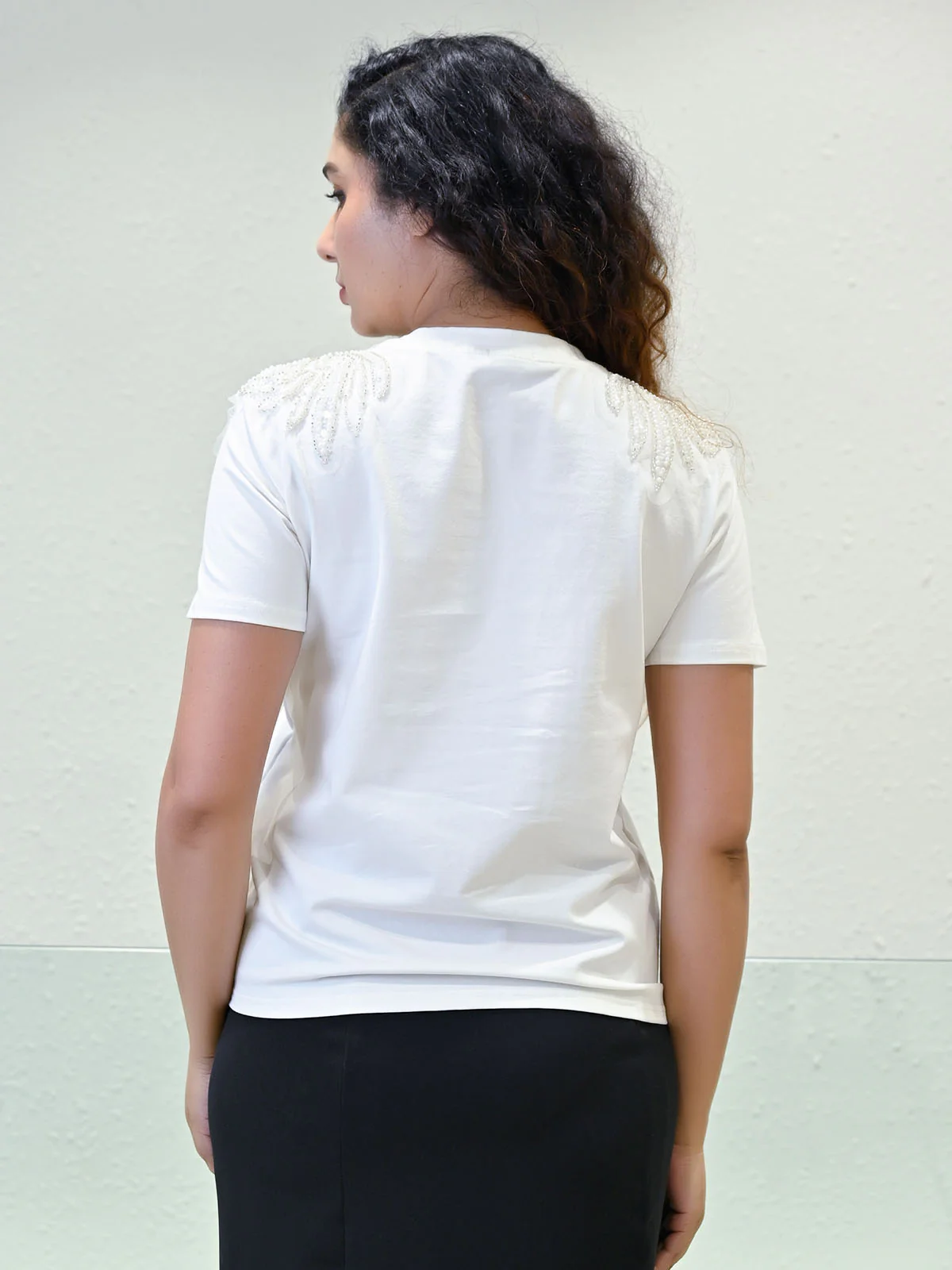 Odette White Cotton Blend Solid Top For Women - Image 3
