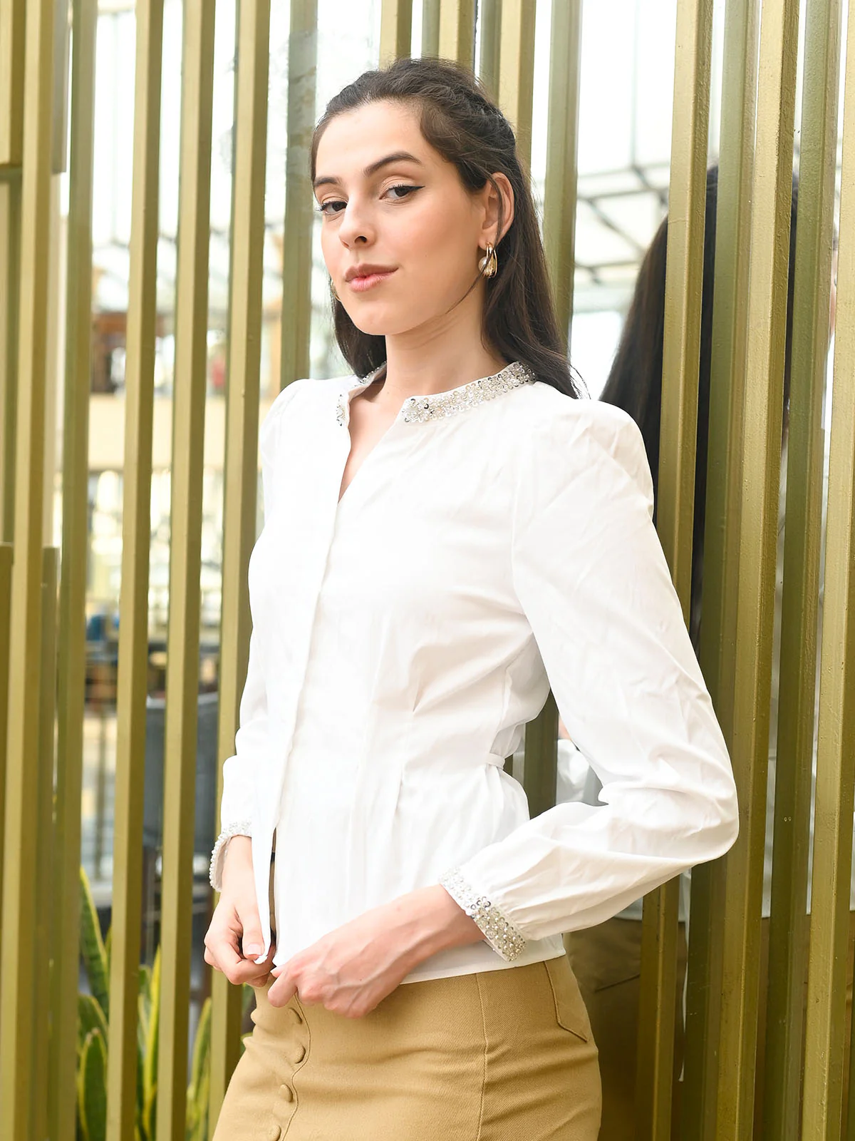 Odette White Cotton Blend Solid Top For Women - Image 2