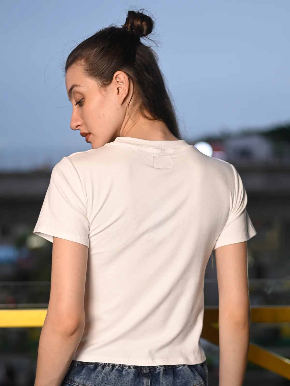 Odette White Cotton Jersey Embellished T-Shirt For Women - Image 4