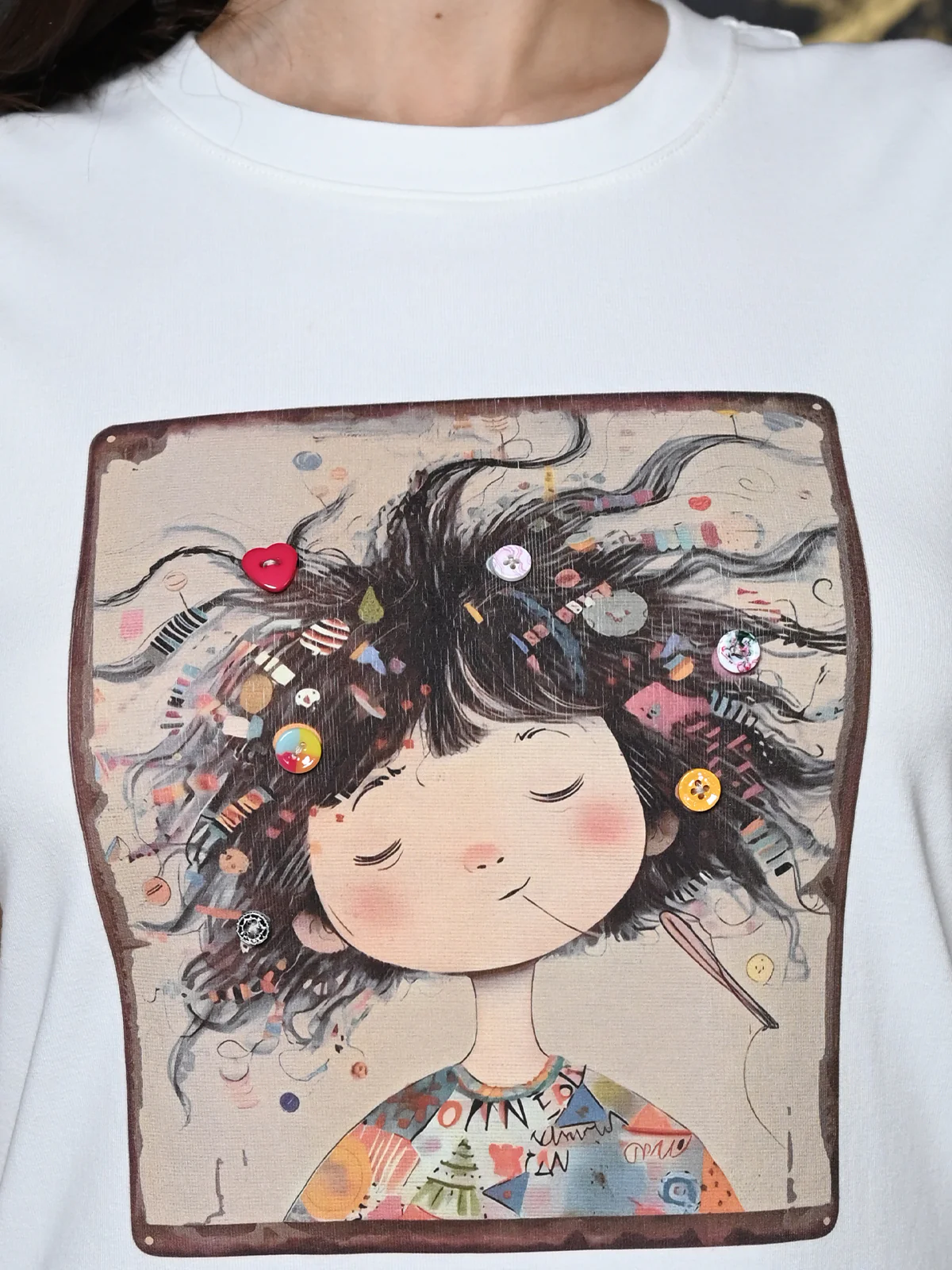 Odette White Cotton Jersey Embellished T-Shirt For Women - Image 5