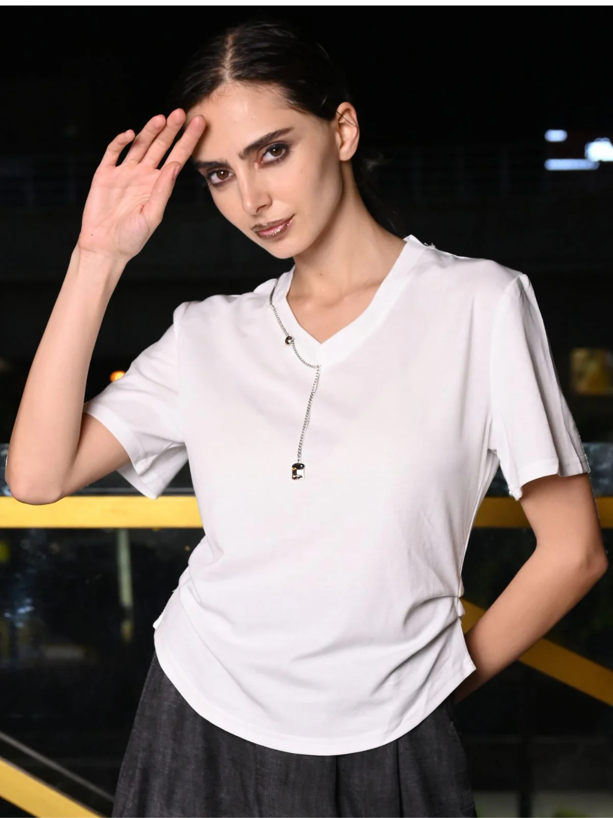 Odette White Cotton Jersey Embellished Top For Women - Image 2